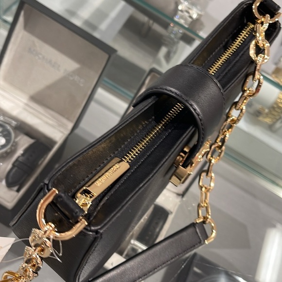 MICHAEL KORS CARMEN SMALL POUCHETTE SHOULDER CHAIN BAG BLACK/GOLD TONED HARDWARE - Picture 10 of 16